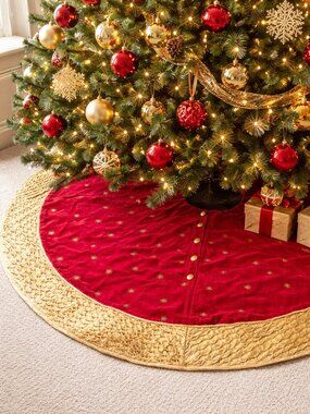 The Company Store Christmas Tree Skirt Luxury Traditional Gold Red Velvet Large